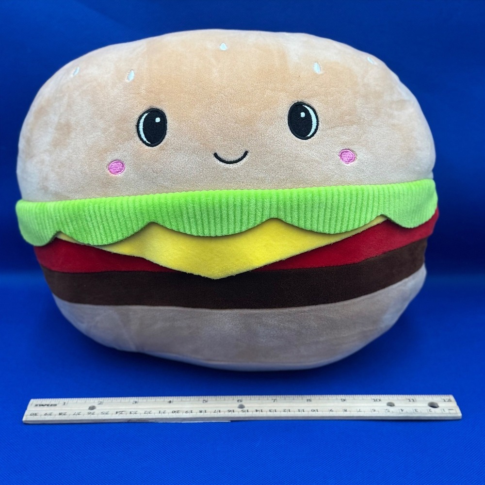 Toy Box Plush Cheeseburger Pillow 12" Round Soft Foodie Stuffed Burger Squishy